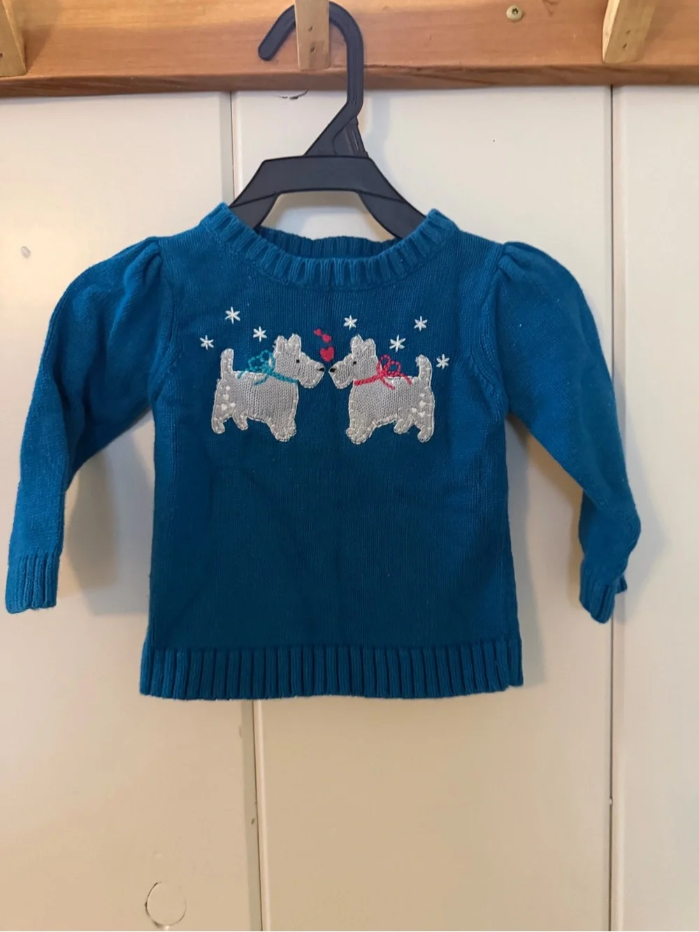 Vintage OshKosh B’gosh Girl 9M Scottie Dog Teal Knit Sweater Y2K